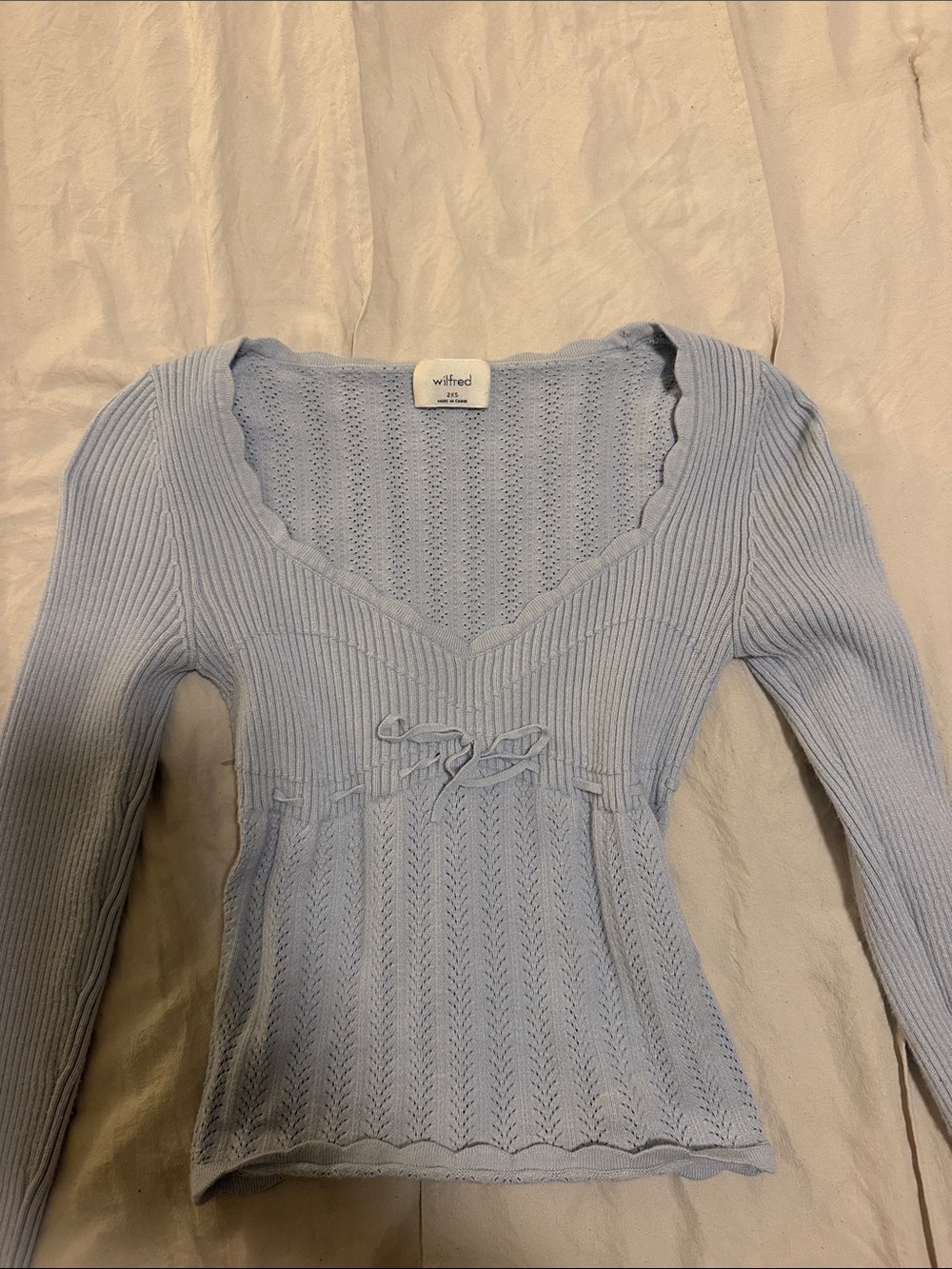 Aritzia Light Blue Knit Long Sleeve V-Neck Dress
